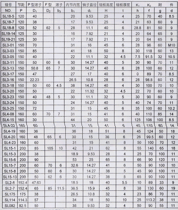 非標(biāo)輸送鏈及K型附件技術(shù)參數(shù)